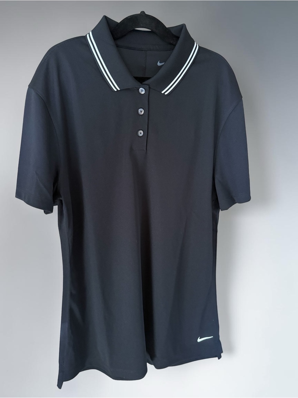 Nike Black Polo with White Collar Stripes